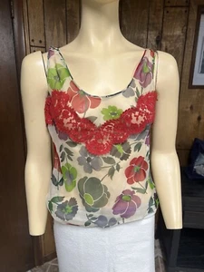 Auth.Christian Dior Red/green Silk Lace Camisole, Sz.8, Excellent - Picture 1 of 8