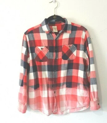 Camisa de franela teñida por inmersión blanqueada Upcycle juvenil Sixe XL 14 16 Foto 1 de 4
