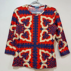 J McLaughlin kleines charakteristisches Stricktop NEU Catalina Stoff rot marineblau Pinwheel 168 $ - Bild 1 von 6