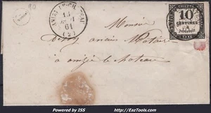 FRANCE TAXE CARRÉE N° 2A SUR LETTRE AVEC CAD DE ANIZY LE CHATEAU DU 13/01/1861 - Picture 1 of 2