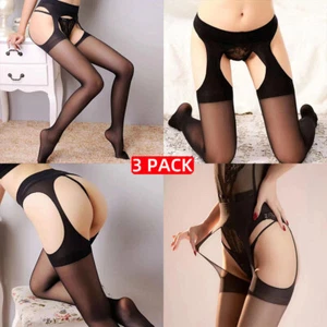 3x Women's Suspender Pantyhose Stockings Sheer Garter Belt Thigh High Stockings - Picture 1 of 11