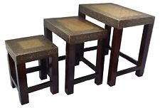 Laiton Massif Chevet Vintage Nesting Table Set De 3 Tabouret pour Séjour -