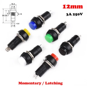 12mm Push Button Switch Momentary OFF(ON) or Latching OFF-ON 3A 250V - Picture 1 of 5