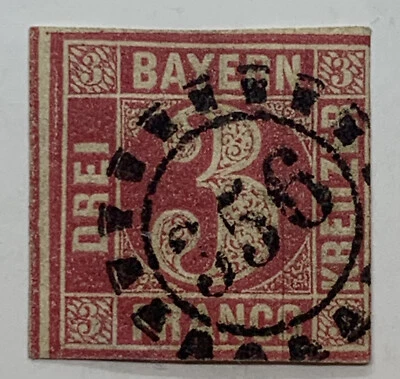1862/1866 BAVARIA 3kr IMPERF STAMP WITH 356 WHEEL SON CANCEL - Image 1 of 3