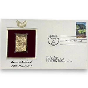 Iowa Statehood 150th Anniversary 1996 1st Day Issue USPS 22KT Plated Gold Stamp - Imagen 1 de 4