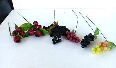 Lote de 6 uvas y arándanos vintage de frutas sintéticas decoración floral accesorios de escenario fruta Foto 1 de 4
