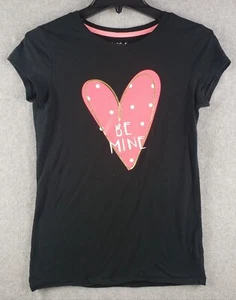 Cat & Jack T Shirt Girls Black with "Be Mine Heart" Design - Picture 1 of 15