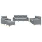 4pcs Sofa Set 6-seater Lounge Couch Foot Stool Ottoman Arm Chair Fabric Grey