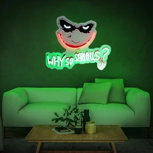 Why So Serious Uv Print Neon Signs for Wall Decor,Funnly Joker Neon Lights wi... - Picture 1 of 5