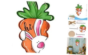 Easter Carrot Bunny Hi Front Door Sign, Cute Rabbit Wood Door Hanger Outdoor - Picture 1 of 7