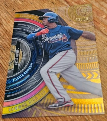 2017 BOWMAN HIGH TEK PATTERN 1 CIRCLES GOLD RAINBOW BHT-OA OZZIE ALBIES #3/50 - Image 1 of 4