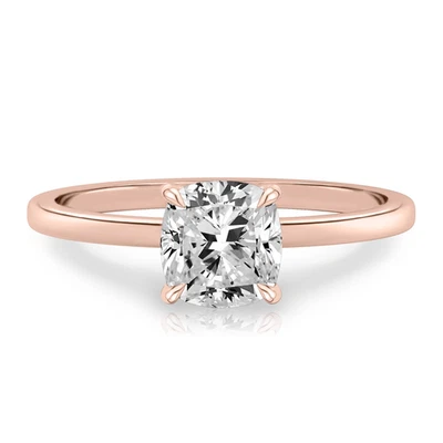 14k Gold Diamond Ring For Wedding Lab Grown Cushion 1.4 Carat IGI Certified Rose - Image 1 of 4
