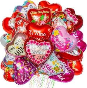 36Pcs Mother's Day Balloons, Happy Mom Foil Mylar Day Balloons, Mama Red Heart B - Picture 1 of 7