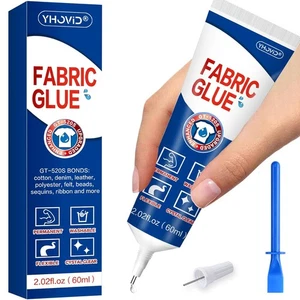 Fabric Glue for Clothing Permanent Washable, 60ML Liquid Stitch, Clear  - Picture 1 of 6