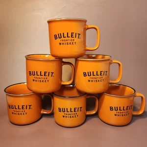 Bulleit Frontier Whisky Campeggio Tazza Smalto Ceramica Arancione Tazza Caffè Set di 6 - Foto 1 di 8