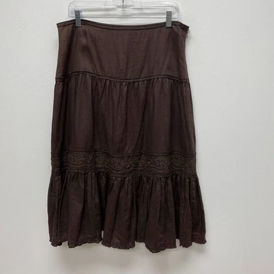 Falda midi Banana Republic para mujer marrón bordada con volantes en capas de lino 10 Foto 1 de 4