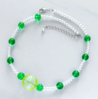 Limoncello Spritz Necklace Beaded Lemon Yellow Green White Faux Pearl Silver - Image 1 of 3