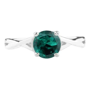 Anillo para mujer de oro blanco de 14 quilates con esmeralda verde zambia natural corte redondo de 1,10 quilates - Imagen 1 de 5