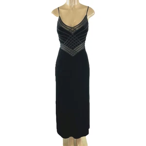 Vestido Tadashi Vintage Pequeña Talla XS Negro Terciopelo Malla Transparente Slinky Años 90 Y2K - Imagen 1 de 8