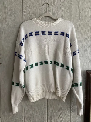 Suéter Náutico Tejido Pescador Grueso Blanco Woolrich Años 80/90 De Colección Talla L Foto 1 de 4