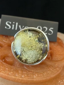 Large Solid Silver And Genuine Green Baltic Amber Ring - Picture 1 of 10