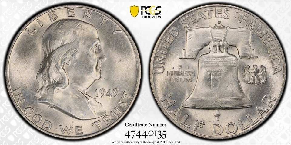 1949-D Franklin Half Dollar PCGS MS 65 FBL Gold Shield  - Image 1 of 4