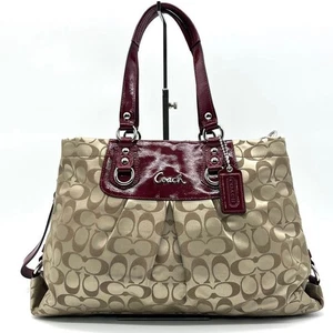 [Near Mint] Coach F15510 Bordeaux Beige Ashley Signature Tote Schultertasche - Bild 1 von 14
