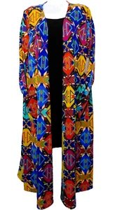 Lularoe Sarah Tribal Print Long Duster Cardigan L Blue Multi Lightweight NEW - Picture 1 of 11