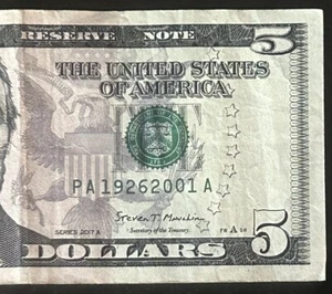 $5 Fancy Serial # Memorial Tombstone Year Note PA19262001A (1926-2001) *2017A* - Picture 1 of 3