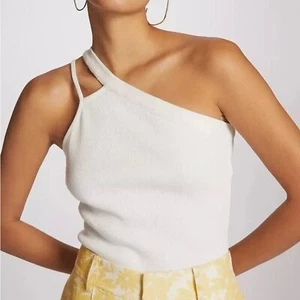 NUEVO CON ETIQUETAS Anthropologie Maeve Top de un hombro acanalada en blanco Grande para mujer - Imagen 1 de 8