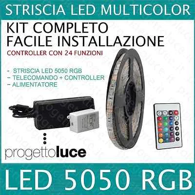KIT STRISCIA A LED RGB SMD 5050 5MT CON ALIMENTATORE E TELECOMANDO 24 KEY  V-TAC - Immagine 1 di 4