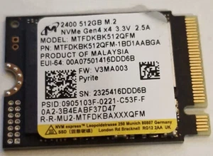 Micron 2400A 512GB Gen 4x4 MTFDKBK512QFM PCIe NVMe M.2 2230 SSD - Photo 1/2
