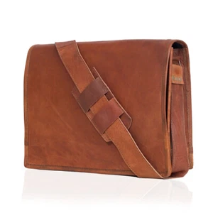 24" Leather Messenger Bag Men Laptop Shoulder Vintage Crossbody Satchel Large - Picture 1 of 4