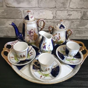 Antique Victoria Carlsbad Austria Cobalt Blue Coffee Set With Tray - Picture 1 of 19
