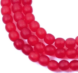 100 Czech Frosted Sea Glass Round Beads - Matte - Siam Red 4mm - Picture 1 of 3