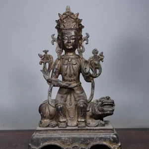Antique Old Manjushri Prajnaparamita sutra Buddha statue Buddhism temple Bronze - Picture 1 of 9