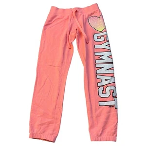 Girls Justice Gymnast Sweatpants Size 10 Pink Glitter Heart Design Cotton Blend - Picture 1 of 3