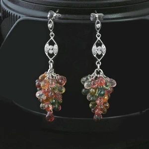 Pendientes de oro blanco de 18 quilates ramo de diamantes naturales turmalina... - Imagen 1 de 8