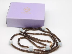 DESIGNER RARITIES 14K GOLD SMOKY QUARTZ AGATE STONE BEADED NECKLACE 36" LONG - Picture 1 of 8