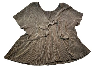 Gris 1X/2X? Camisa Top Plus Acanalada Rayas Bebé Muñeca Corbata Manga Corta - Imagen 1 de 7