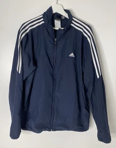 Adidas Full Zip Windbreaker Jacket Blue Men’s Size Large Mesh Lined 3 Stripe - Picture 1 of 6