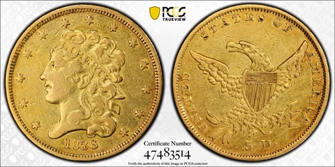 PCGS VF30 1835 $5 GOLD CLASSIC HEAD HALF EAGLE    (BC14) Cover