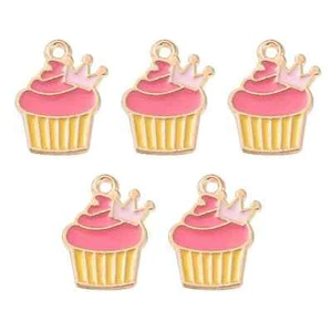 ¡50 piezas! Pequeña corona de cupcakes esmaltada de aleación de 17 mm ROSA encanto · plomo/cadmio GRATIS - Imagen 1 de 6