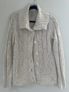 Vintage LL Bean Cardigan Sweater Womens Cable Knit Fisherman Cottagecore Boho - Picture 1 of 17