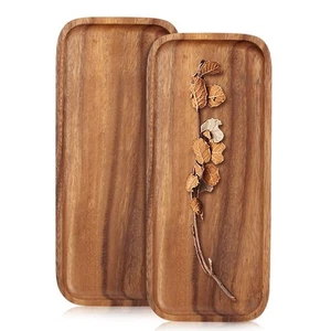 2 Pcs Small Rectangular Wooden Tray Decorative Acacia Wood Appetizer Cheese P... - Picture 1 of 6