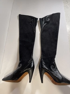 Bota Gian Paolo Matisse Negra Sobre la Rodilla Alta Gamuza Apliques Serpiente Talla 6 Foto 1 de 4