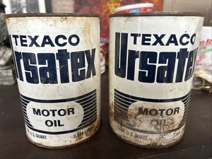 Texaco Ursatex Motor Oil 2 Full Cans Vintage - Picture 1 of 5