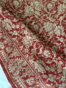 Antigua tela francesa Le Manach floral acanto granada jacquard ~ rojo beige - Imagen 1 de 11