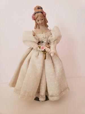 Muñeca Shackman Vintage Madera y Bisque 10", Articulada, Disfraz Años 1800, Soporte Foto 1 de 4