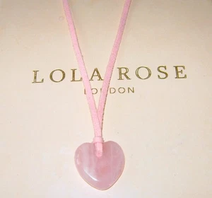 LOLA ROSE PALE PINK QUARTZ SMOOTH HEART PENDANT CORD NECKLACE NEW NIKKI & ME QVC - Picture 1 of 2